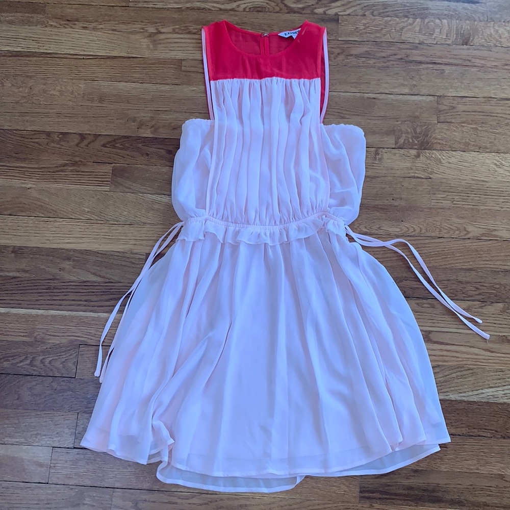 Light pink and red flowy sheer dress